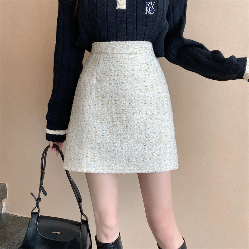 Aiertu fall outfits Skirt Women's Autumn and Winter A- line Skirt French Hip Skirt White Short Skirt Fashion aiertu