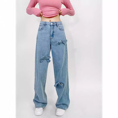 Aiertu y2k outfits Bow Straight Jeans Loose Comfortable Slimming Personality Trendy Trousers aiertu