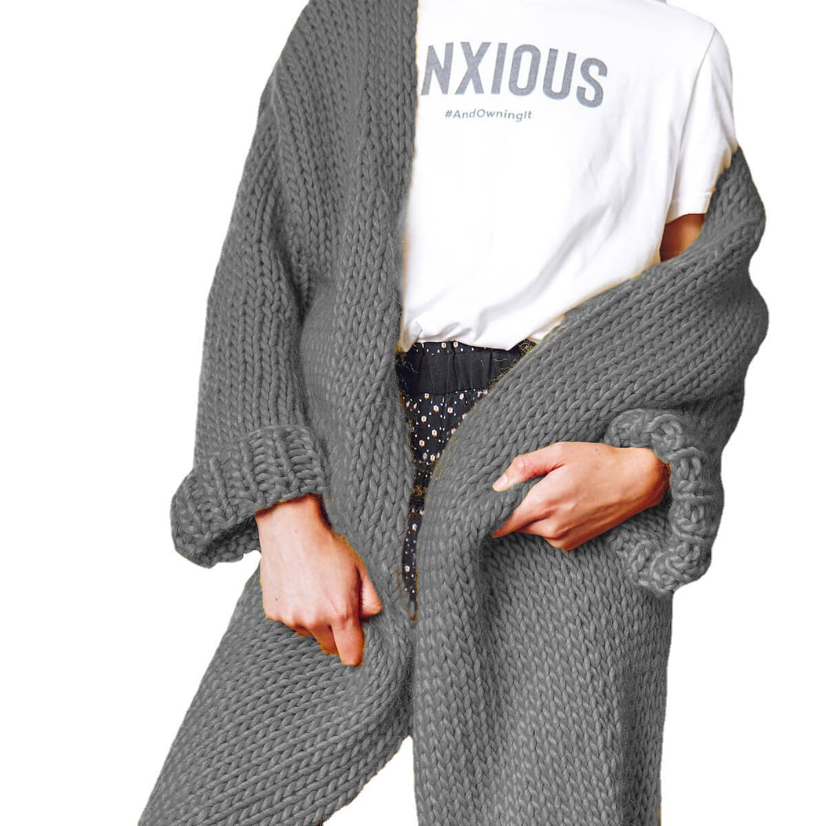 Aiertu fall outfits Plus Size Knitted Cardigan Women's Mid-Length Loose Casual Fashion Sweater Coat Women aiertu