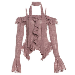 Aiertu trashy outfits Style Autumn Solid Color Sexy off-Neck Long Sleeve Slim Fit Wooden Ear T-shirt aiertu