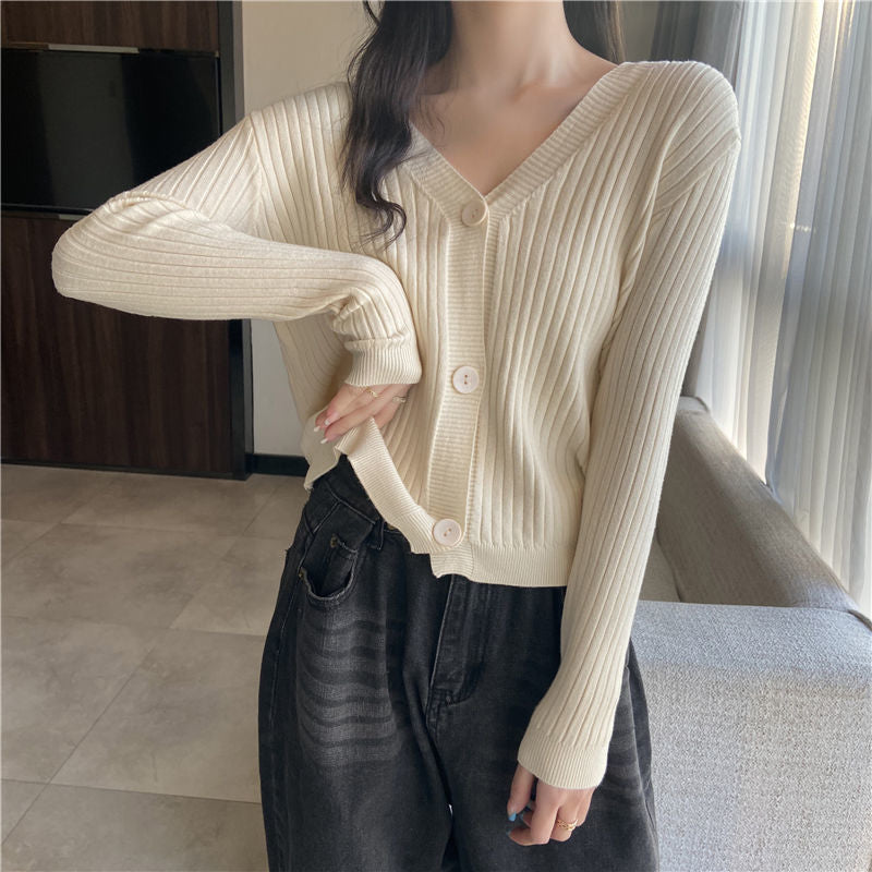 Aiertu curvy casual outfits Early Autumn Lazy Style Short Loose V-neck Sweater Coat Sweater Cardigan Women's Top aiertu