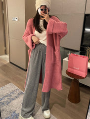 Aiertu cold weather outfits Korean Style Thick Needle Pineapple Pattern Sweater Cardigan Loose over-the-Knee Sweater Mid-Length Elegant Wool Coat Women's Top aiertu