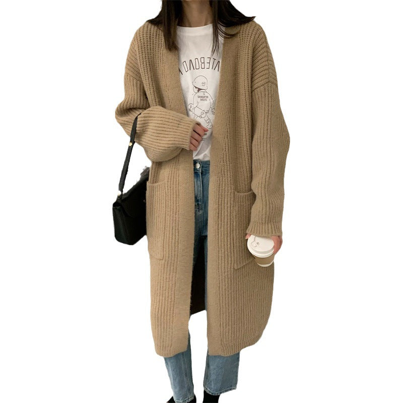 Aiertu comfy outfits winter Thick Knitted Cardigan Women's Mid-Length Korean Style Thick Wool Outer Wear Lazy Style Solid Color Loose Sweater Coat aiertu