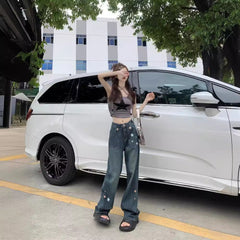 Aiertu shamar American High Street Star Straight Jeans Women's Spring and Autumn Retro High Waist Loose Slimming Wide Leg Trousers aiertu