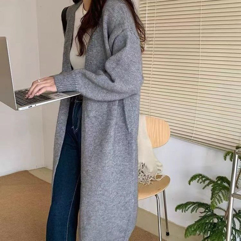 Aiertu black sweater dress outfit Knitted Cardigan Women's Spring and Autumn Simple Lazy Style Loose Mid-Length over-the-Knee Sweater Coat Top aiertu