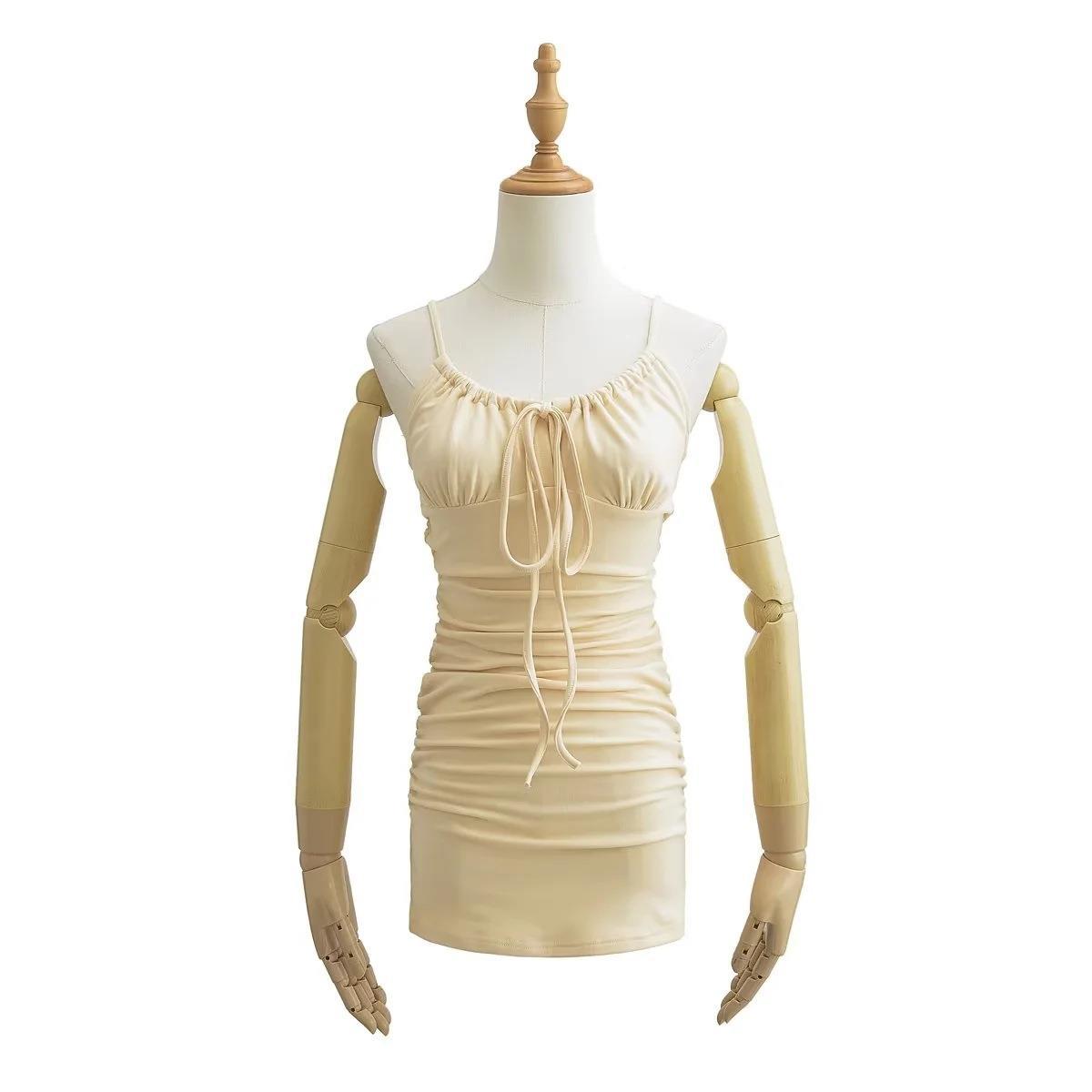 Aiertu cute outfits fall Summer Lace Drawstring Bag Hip Brushed Skin-Friendly Short Skirt French Sexy V-neck Sling Dress Women aiertu