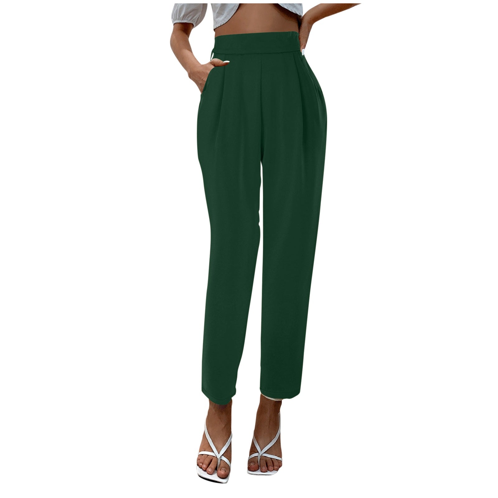 Aiertu business casual outfits for women Women's Satin High Waist Trousers Artificial Silk Pocket Loose Casual Pants aiertu