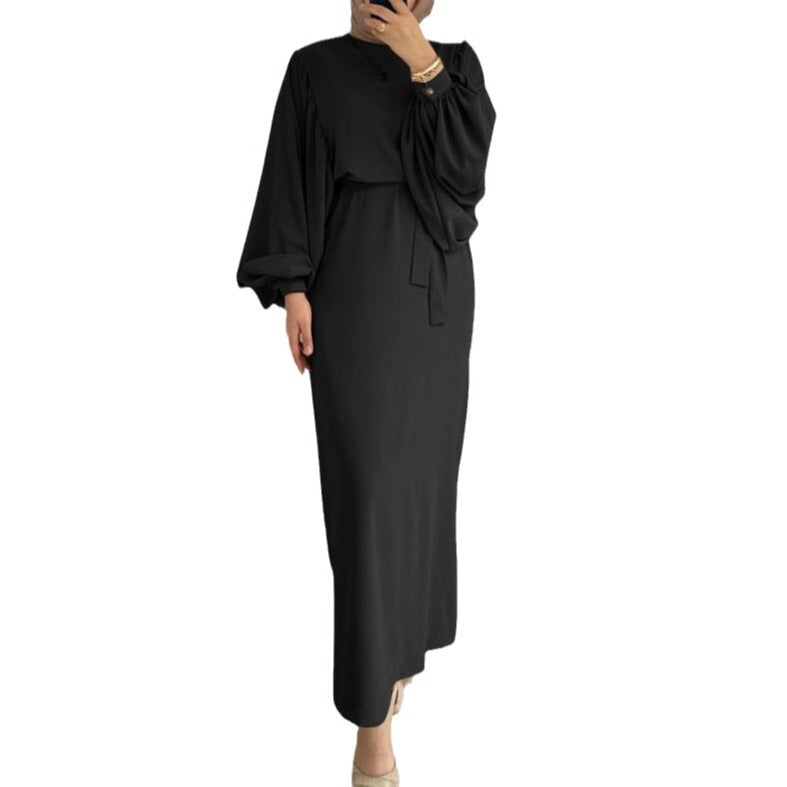 Aiertu dress outfit Style Solid Color Long Sleeve Casual Muslim Dress Robe Robe Dress Dignified Elegant Middle East aiertu