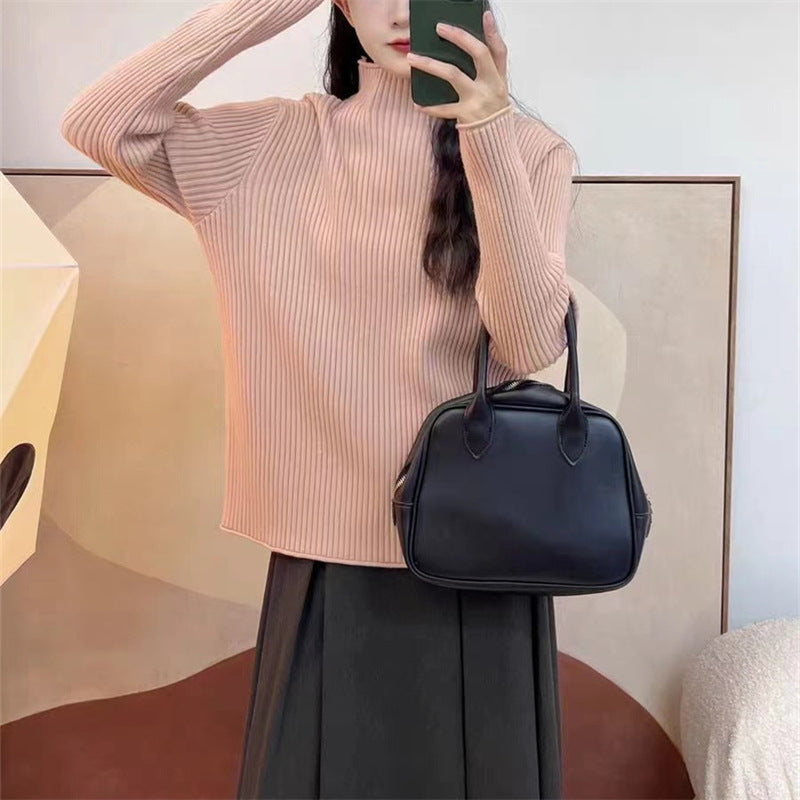 Aiertu cold weather outfits Women's Half Turtleneck Bottoming Shirt Autumn and Winter Inner Wear Lazy Style Sweater High-Grade Soft Glutinous Loose Knitted Top aiertu
