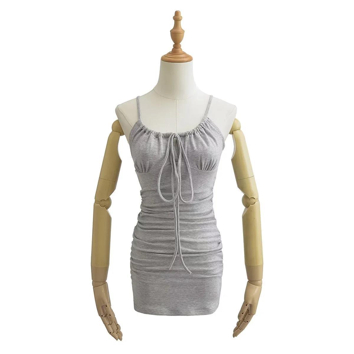 Aiertu cute outfits fall Summer Lace Drawstring Bag Hip Brushed Skin-Friendly Short Skirt French Sexy V-neck Sling Dress Women aiertu