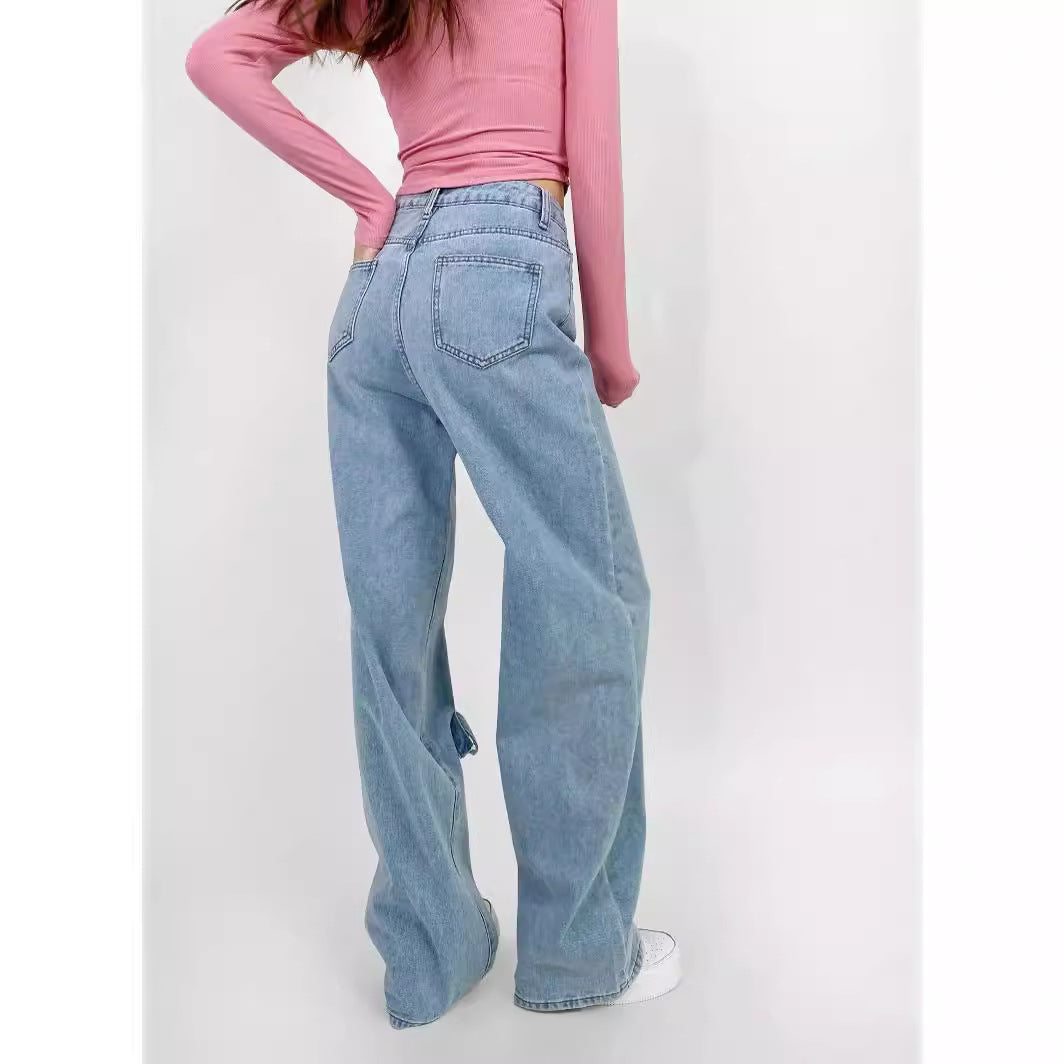 Aiertu y2k outfits Bow Straight Jeans Loose Comfortable Slimming Personality Trendy Trousers aiertu