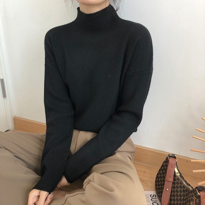 Aiertu cold weather outfits Autumn and Winter Knitwear Women's Inner Wear Loose Lazy Style Sweater Half Turtleneck Top Bottoming Shirt Fashion aiertu