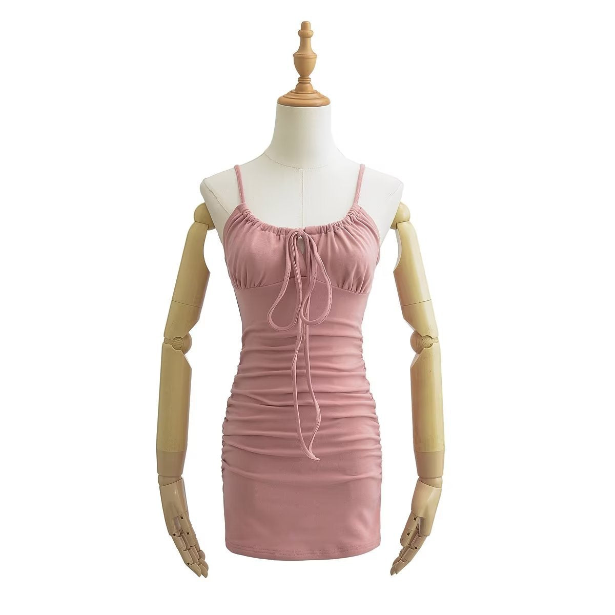 Aiertu cute outfits fall Summer Low-Cut Sexy Lace-up Sling Dress Drawstring Pleated Hip Tight Waist Skirt aiertu