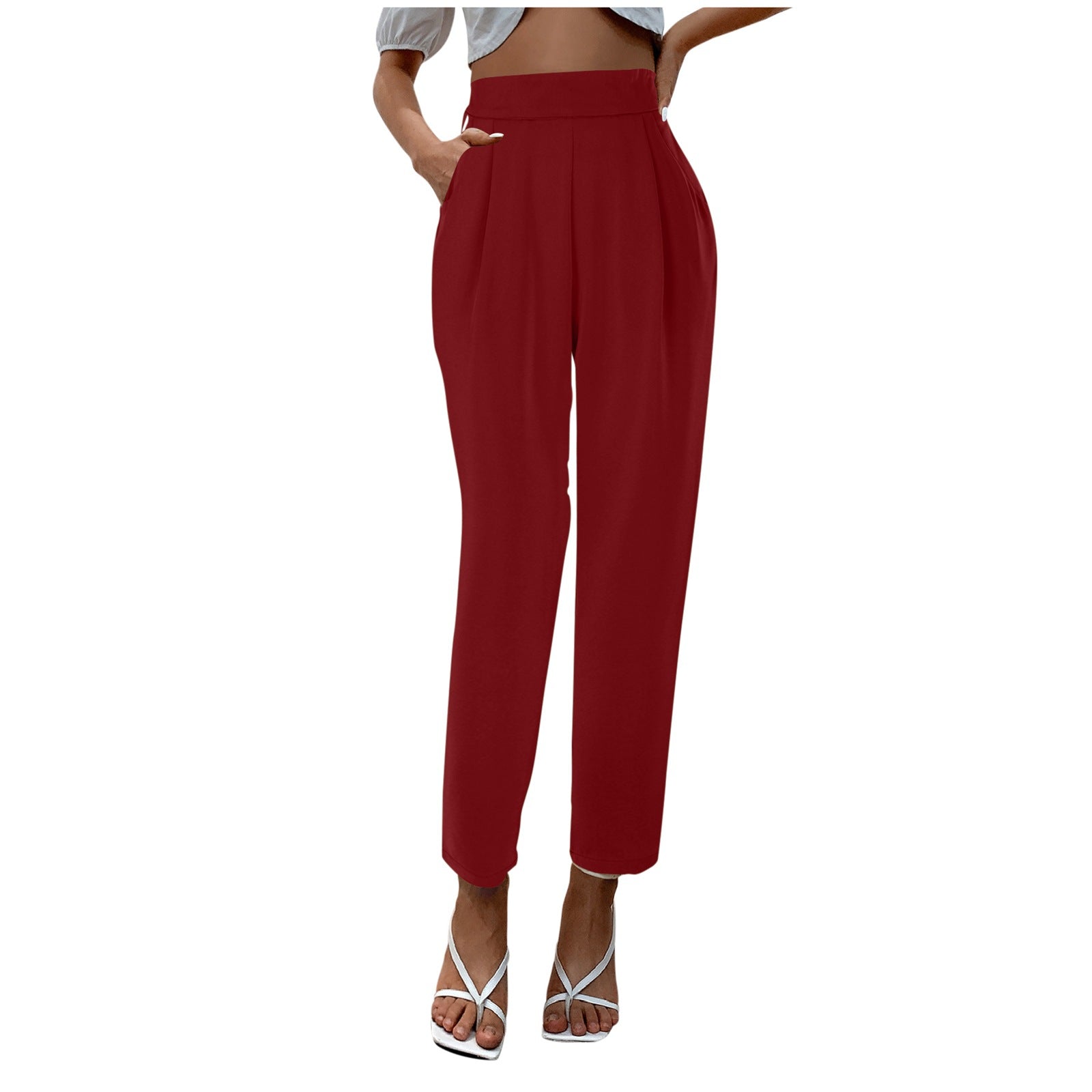 Aiertu business casual outfits for women Women's Satin High Waist Trousers Artificial Silk Pocket Loose Casual Pants aiertu