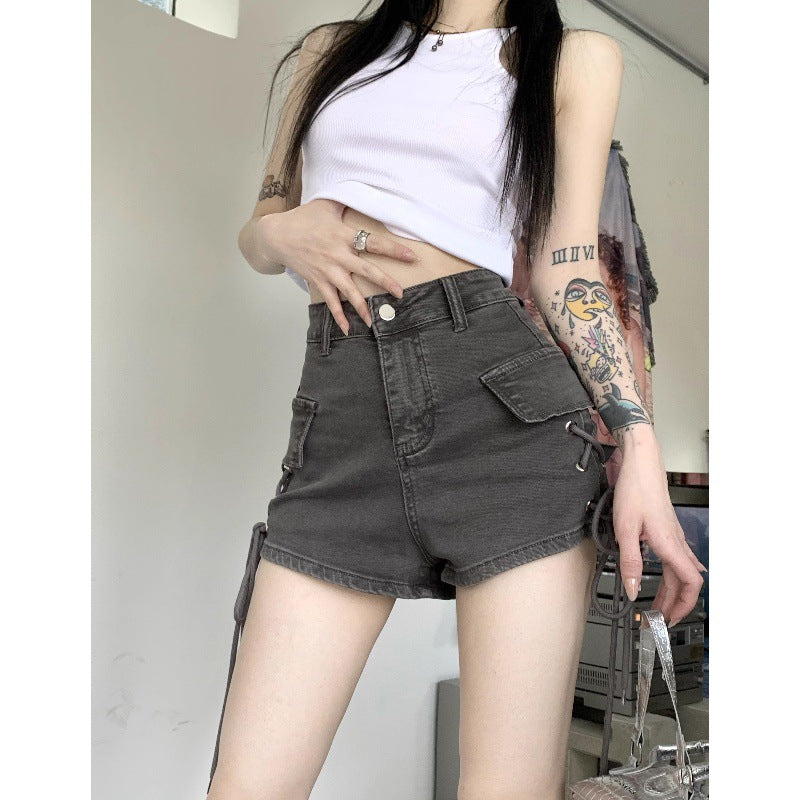Aiertu joker costume female outfit Retro High Waist Slimming Overalls Jeans Women's Summer Hot Pants with Drawstring for Hot Girls plus Size Shorts aiertu