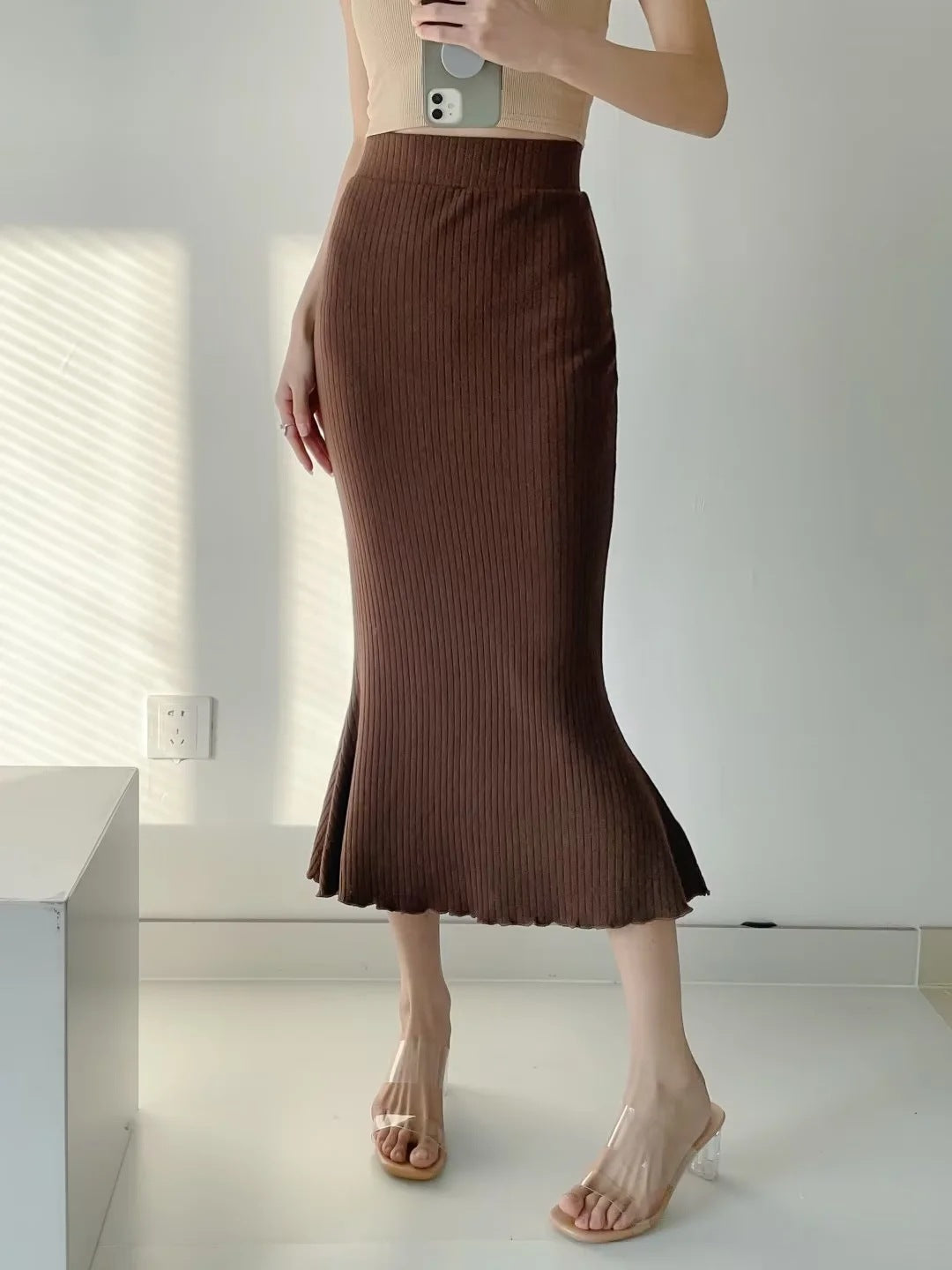 Aiertu fashion outfits Gentle Sheath Fishtail Skirt for Women Spring Ins Blogger High Waist Slim Mid-Length Skirt aiertu