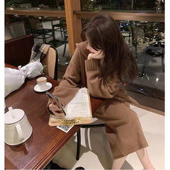 Aiertu brown puffer jacket outfit Autumn Cold Style High-Grade Knitwear Sweater Suit Skirt Royal Sister Dress Two-Piece Set aiertu