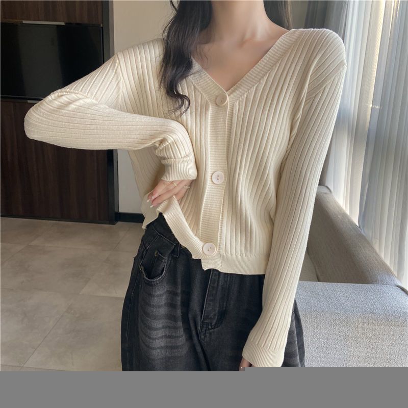 Aiertu curvy casual outfits Early Autumn Lazy Style Short Loose V-neck Sweater Coat Sweater Cardigan Women's Top aiertu