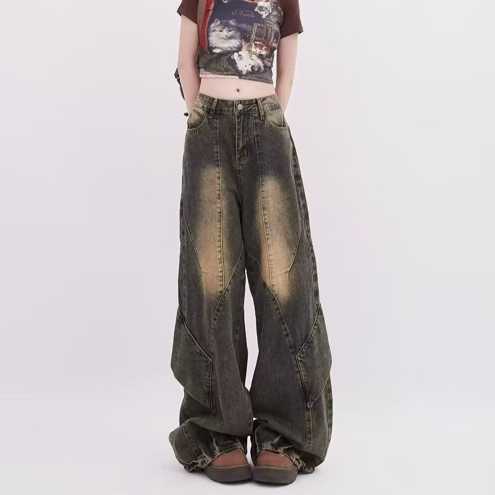 Aiertu shamar High Street Retro Distressed Jeans Men and Women Spring Loose Casual Straight Wide Leg aiertu