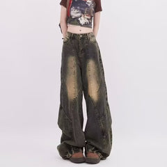 Aiertu shamar High Street Retro Distressed Jeans Men and Women Spring Loose Casual Straight Wide Leg aiertu