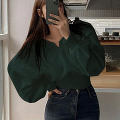 Aiertu fashion outfits round Neck Pullover Waist-Tight Long-Sleeved Sweater Women's Spring and Autumn Casual Niche Short Slim Top aiertu
