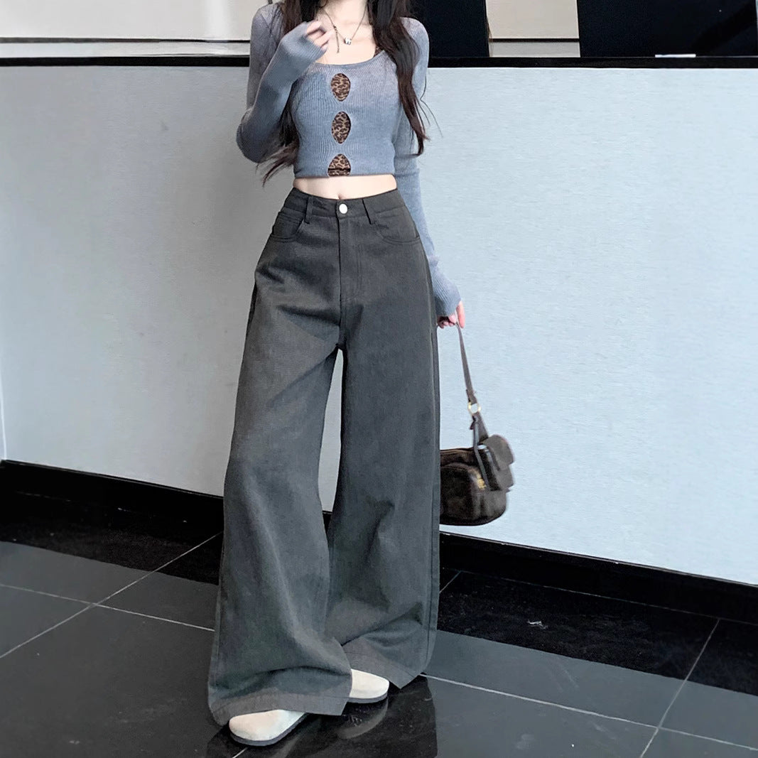 Aiertu fashion outfits American Straight Casual Pants Autumn High Waist Retro Loose Wide Leg Pants Draping Mop Pants Trousers aiertu