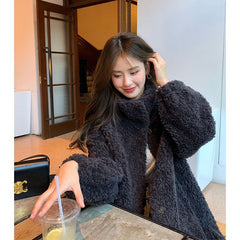 Aiertu simple winter outfits Maillard Small Teddy Wool Stand Collar Coat Long Cashmere Lamb Fur Coat Thickened Loose aiertu