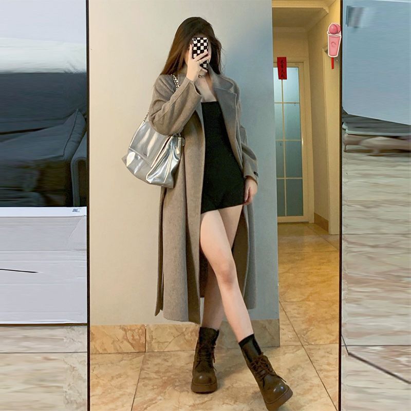 Aiertu simple winter outfits Maillard Double-Sided Velvet Mid-Length Fashion Woolen Coat Women's Autumn and Winter Small Slimming Woolen Large aiertu