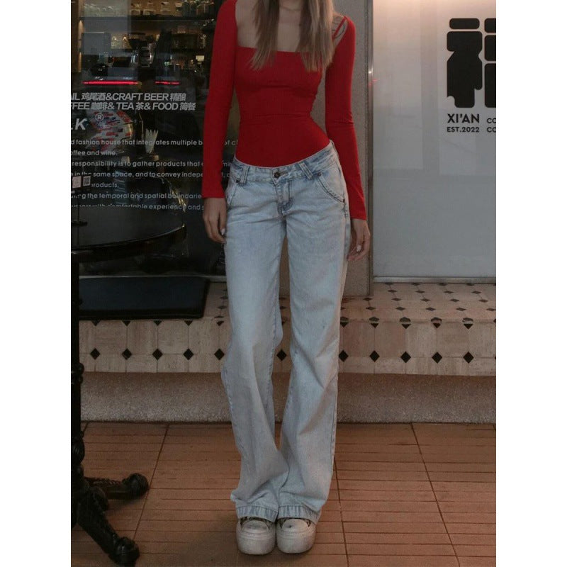 Aiertu going out outfits High Street Hot Girl Super Stylish Jeans Women's Summer Retro Distressed Washed Straight Mop Pants aiertu