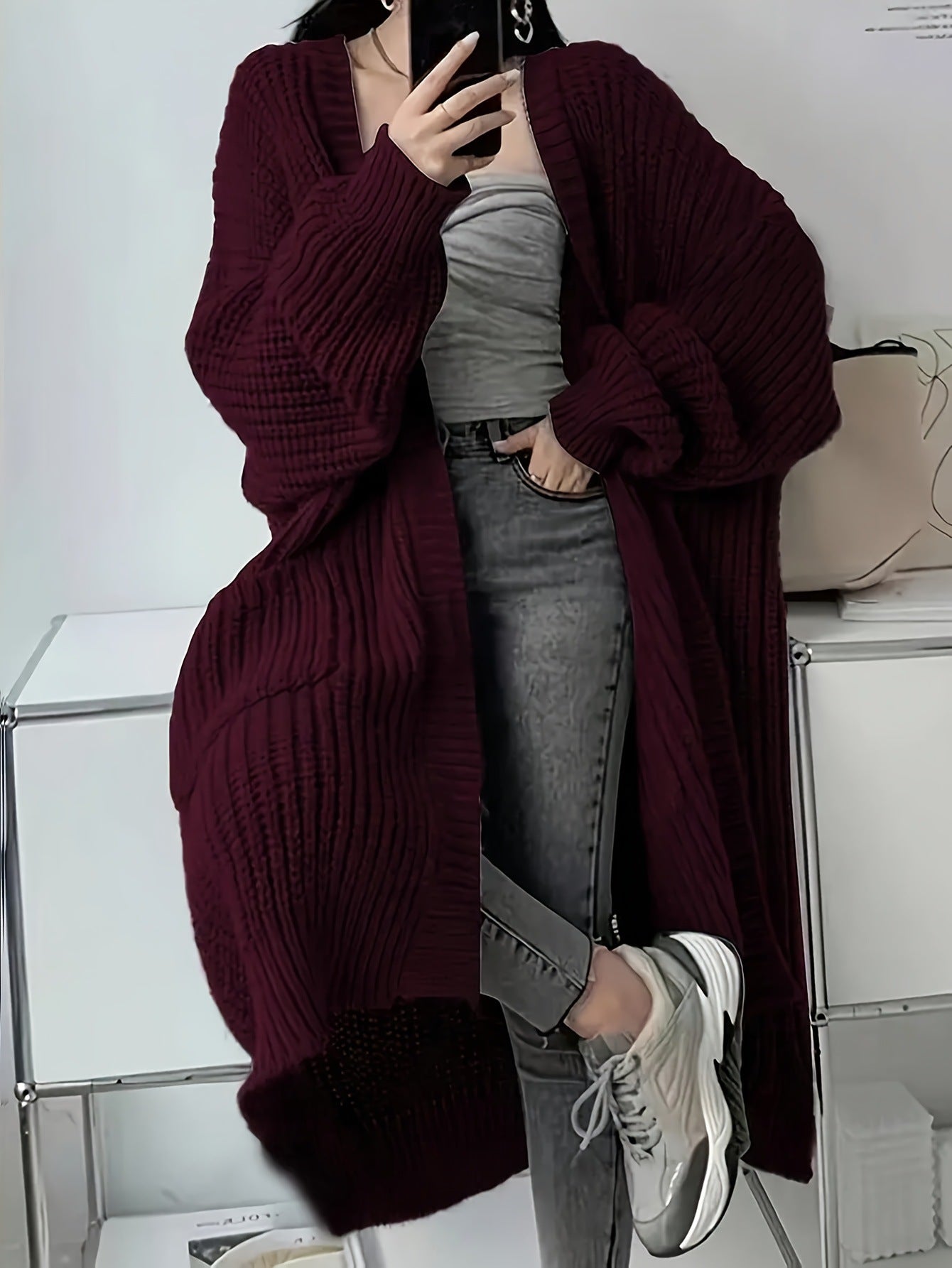 Aiertu fall outfits Cardigan Casual Loose Texture Clear Long aiertu