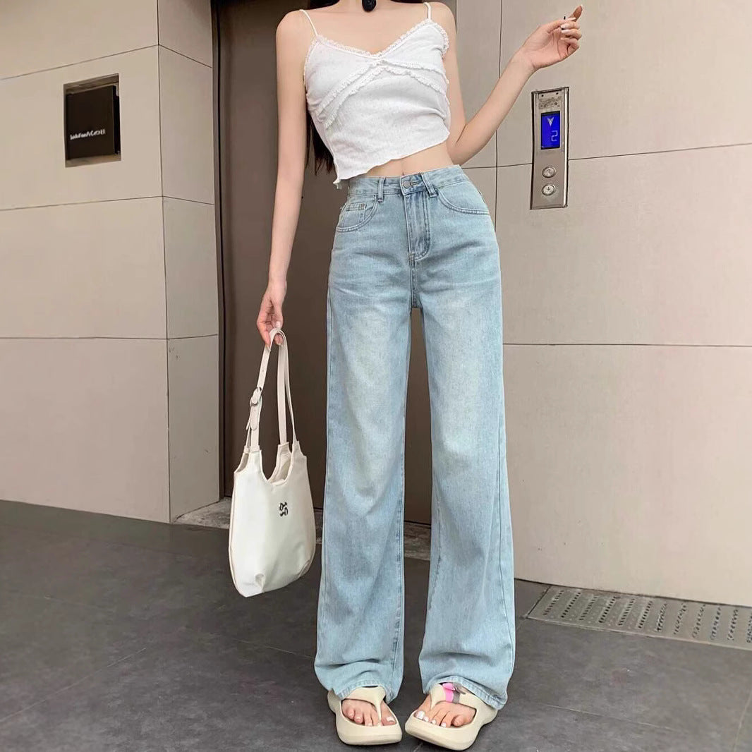 Aiertu fashion outfits Women's Embroidered High Waist Straight Jeans with Bowknot Autumn and Winter Loose Slimming Casual Wide Leg Mopping Pants aiertu