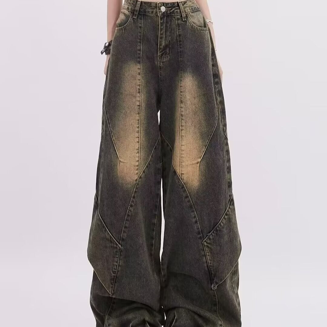 Aiertu shamar High Street Retro Distressed Jeans Men and Women Spring Loose Casual Straight Wide Leg aiertu