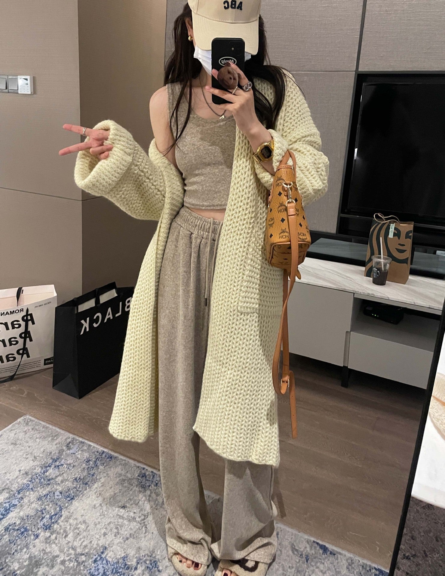 Aiertu cold weather outfits Korean Style Thick Needle Pineapple Pattern Sweater Cardigan Loose over-the-Knee Sweater Mid-Length Elegant Wool Coat Women's Top aiertu
