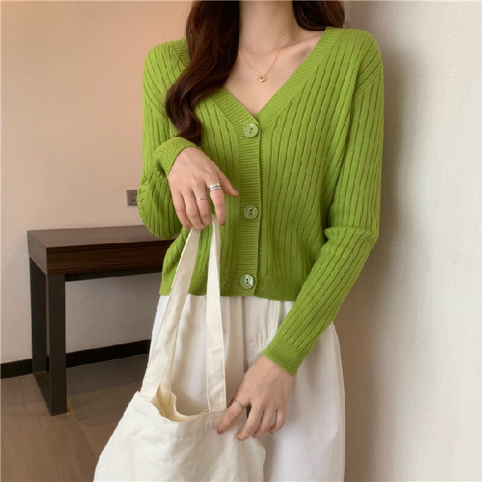 Aiertu curvy casual outfits Women's Knitted Cardigan Autumn and Winter Loose Short Online Celebrity V-neck Outer Top Thin Sweater aiertu