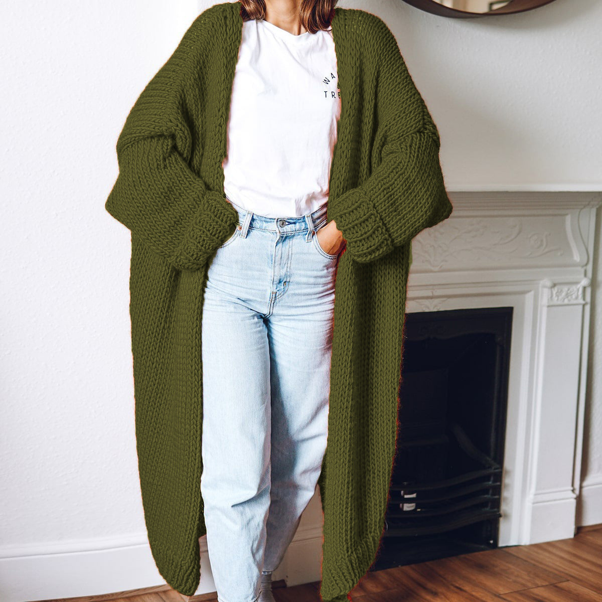 Aiertu fall outfits Plus Size Knitted Cardigan Women's Mid-Length Loose Casual Fashion Sweater Coat Women aiertu