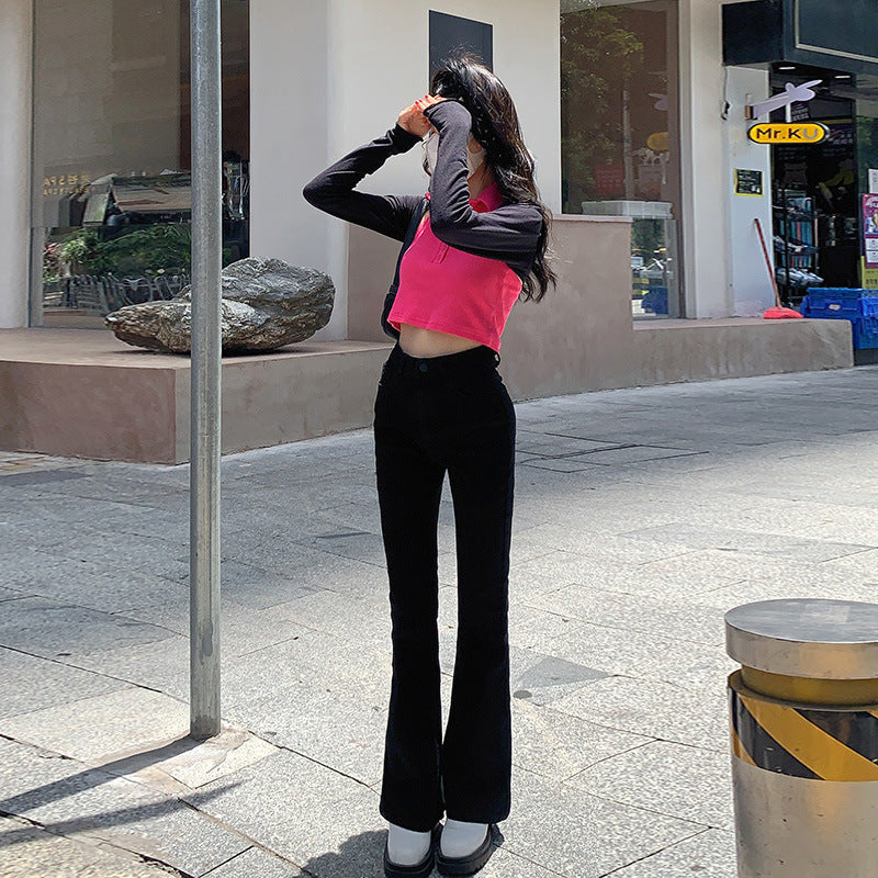 Aiertu egirl style Black Micro Flared Jeans Women's Spring High Waist Slimming Horseshoe Pants Small aiertu