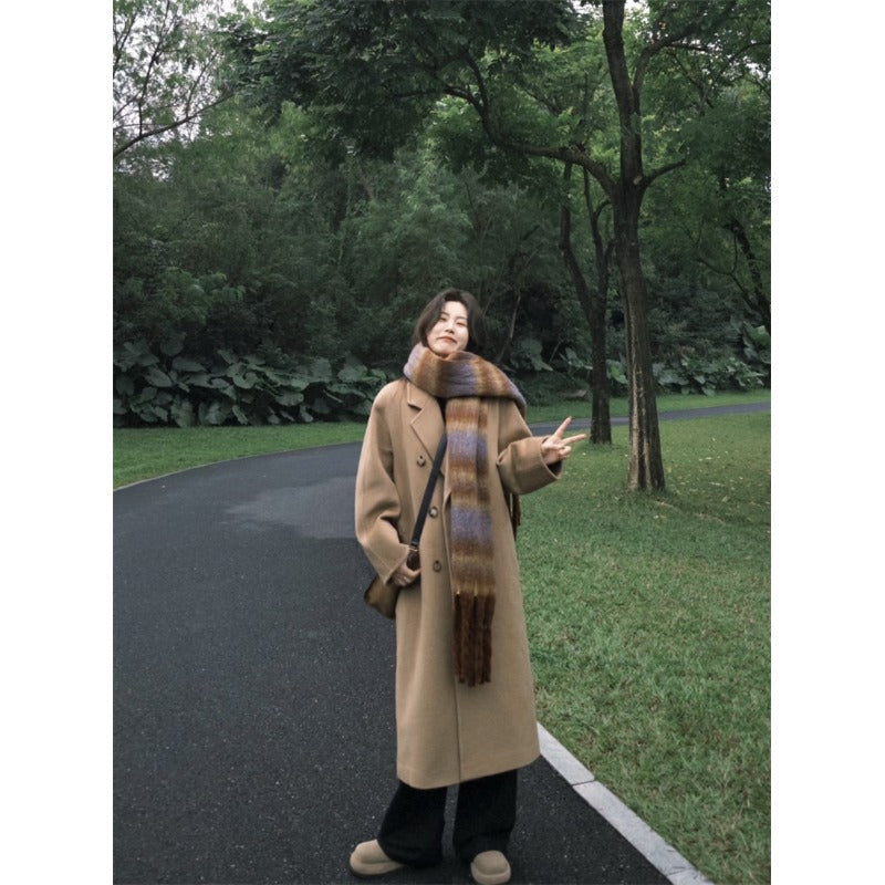 Aiertu cold weather outfits Elegant Suit Collar Woolen Coat Women's Winter Retro Loose Long Woolen Coat aiertu