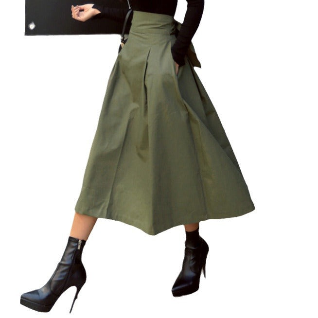 Aiertu fashion outfits Women's Spring Women's Solid Color Skirt A- Line Umbrella Skirt Bow Waist Large Swing Dress aiertu