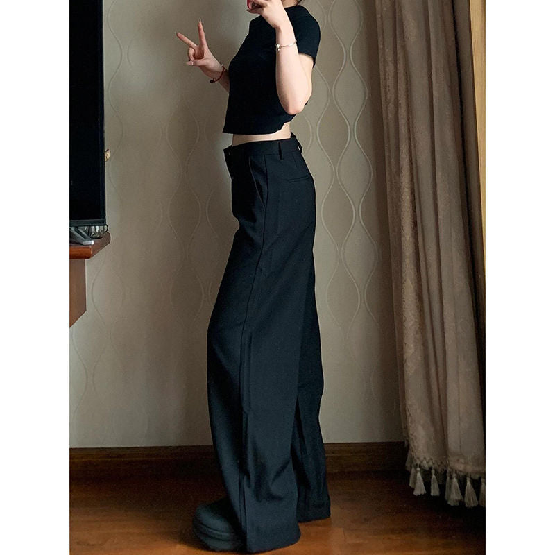 Aiertu fashion outfits Plus Size Black Straight Suit Wide-Leg Pants Women's Summer High Waist Draping Loose Slimming Casual Mopping Pants aiertu