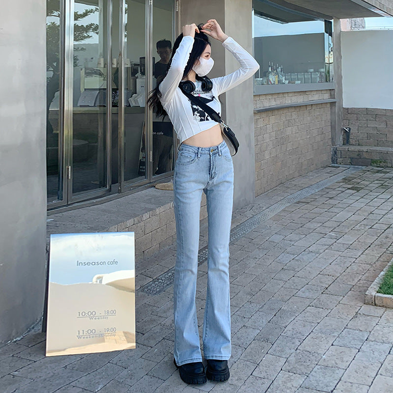 Aiertu egirl style Black Micro Flared Jeans Women's Spring High Waist Slimming Horseshoe Pants Small aiertu