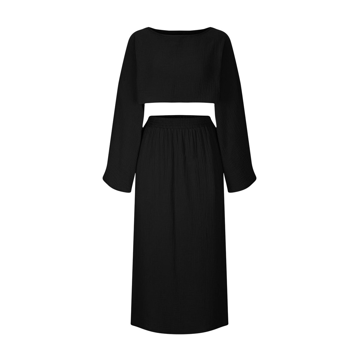 Aiertu outfit ideas Summer New Cotton and Linen round Neck Top + Split Skirt aiertu