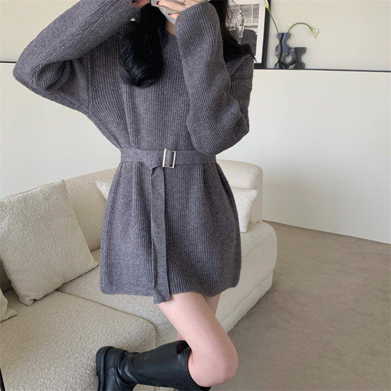 Aiertu black leggings outfit fall Lazy Style Waist-Tight Sweater Dress Autumn and Winter Pullover Bottoming Shirt Niche Temperament Coat Western Style Top aiertu