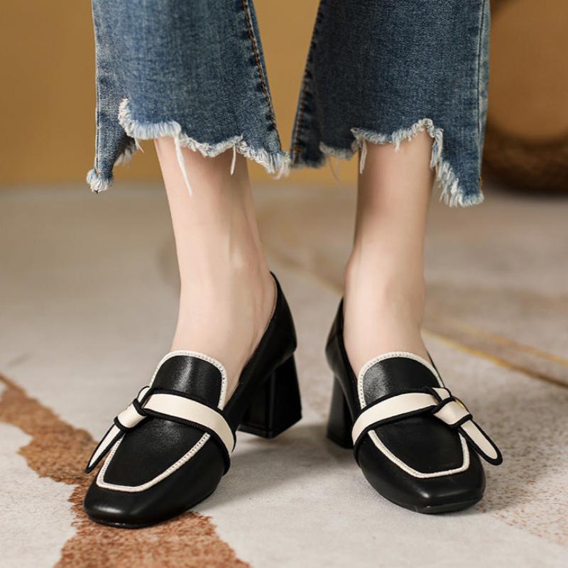 Aiertu Summer Women Chunky Pumps Thick High Heel Slip-On Waterproof Loafers Shoes Casual Vintage Square Toe Ladies Suit Shoes Aiertu