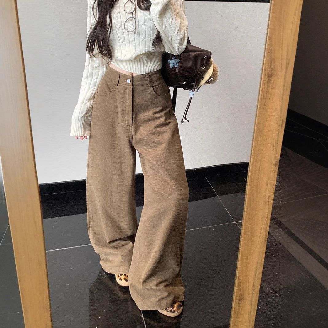 Aiertu fashion outfits American Straight Casual Pants Autumn High Waist Retro Loose Wide Leg Pants Draping Mop Pants Trousers aiertu