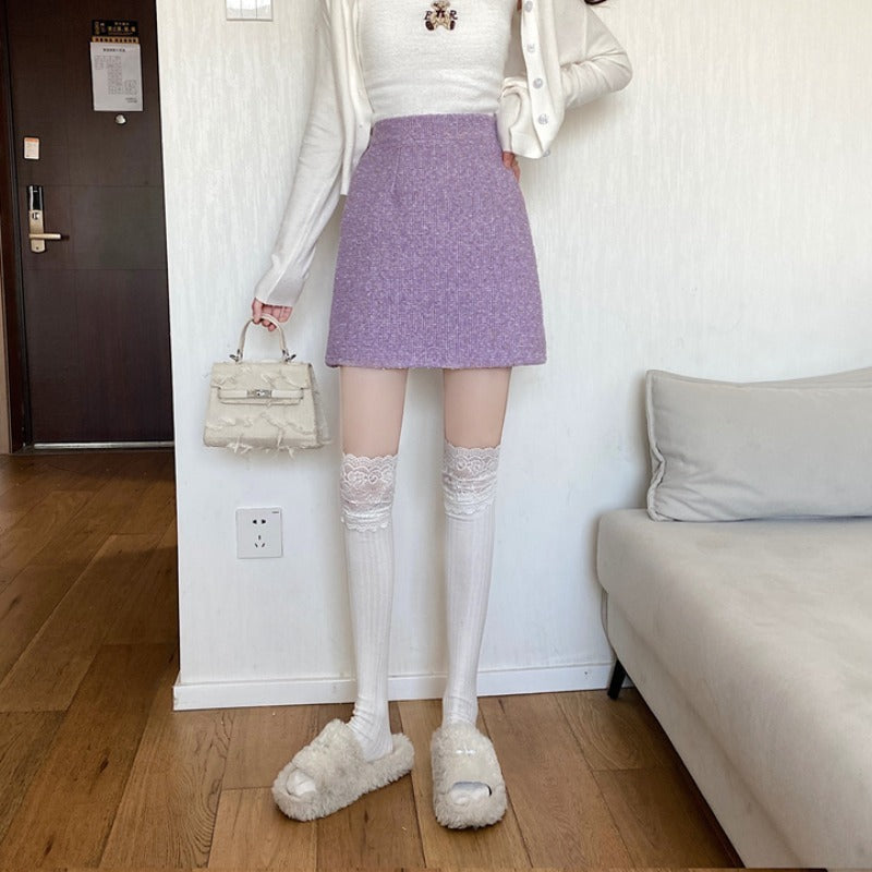 Aiertu fall outfits Skirt Women's Autumn and Winter A- line Skirt French Hip Skirt White Short Skirt Fashion aiertu