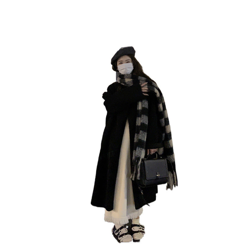 Aiertu cold weather outfits Winter Lamb Wool Long Coat Coat Women's Loose round Neck Thickened Double Breasted Korean Style Warm Fur Integrated aiertu