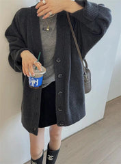 Aiertu joker costume female outfit Korean Style Loose Lazy Style Thickened Mid-Length Cashmere Cardigan Women's Autumn and Winter plus Size V-neck Pure Wool Knitted Coat aiertu