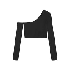 Aiertu trashy outfits Black off-the-Shoulder Long Sleeve T-shirt Women's Autumn Niche Tight Short Bottoming aiertu