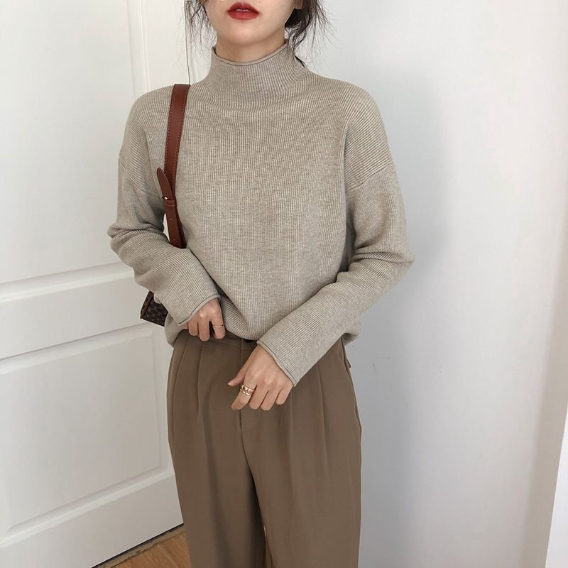 Aiertu cold weather outfits Autumn and Winter Knitwear Women's Inner Wear Loose Lazy Style Sweater Half Turtleneck Top Bottoming Shirt Fashion aiertu