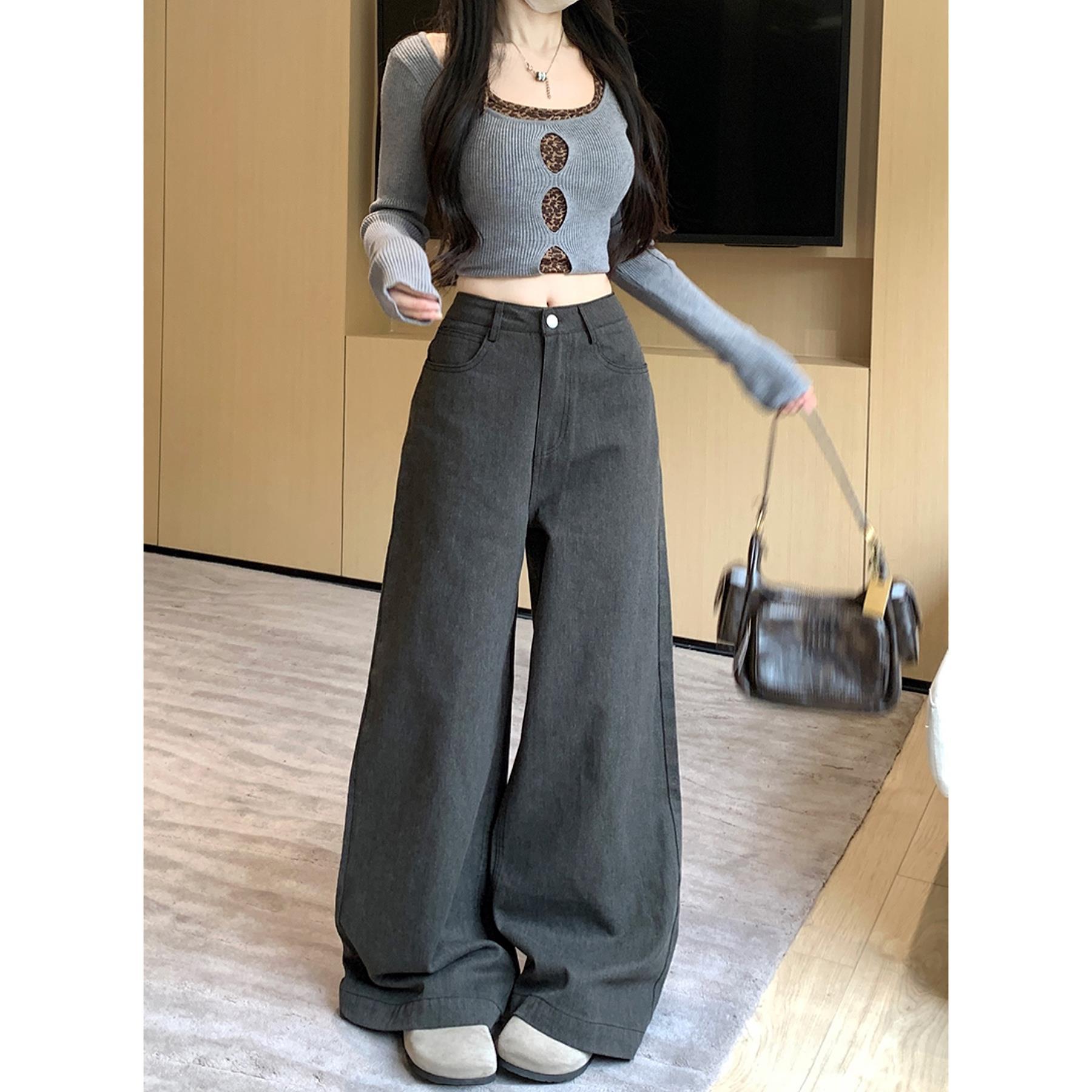 Aiertu fashion outfits American Straight Casual Pants Autumn High Waist Retro Loose Wide Leg Pants Draping Mop Pants Trousers aiertu